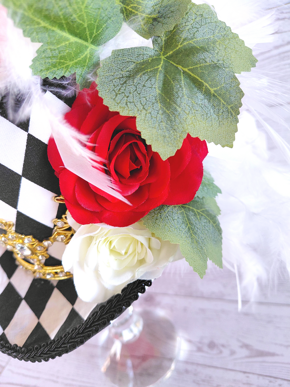 Harlequin Queen of Hearts Mini Top Hat
