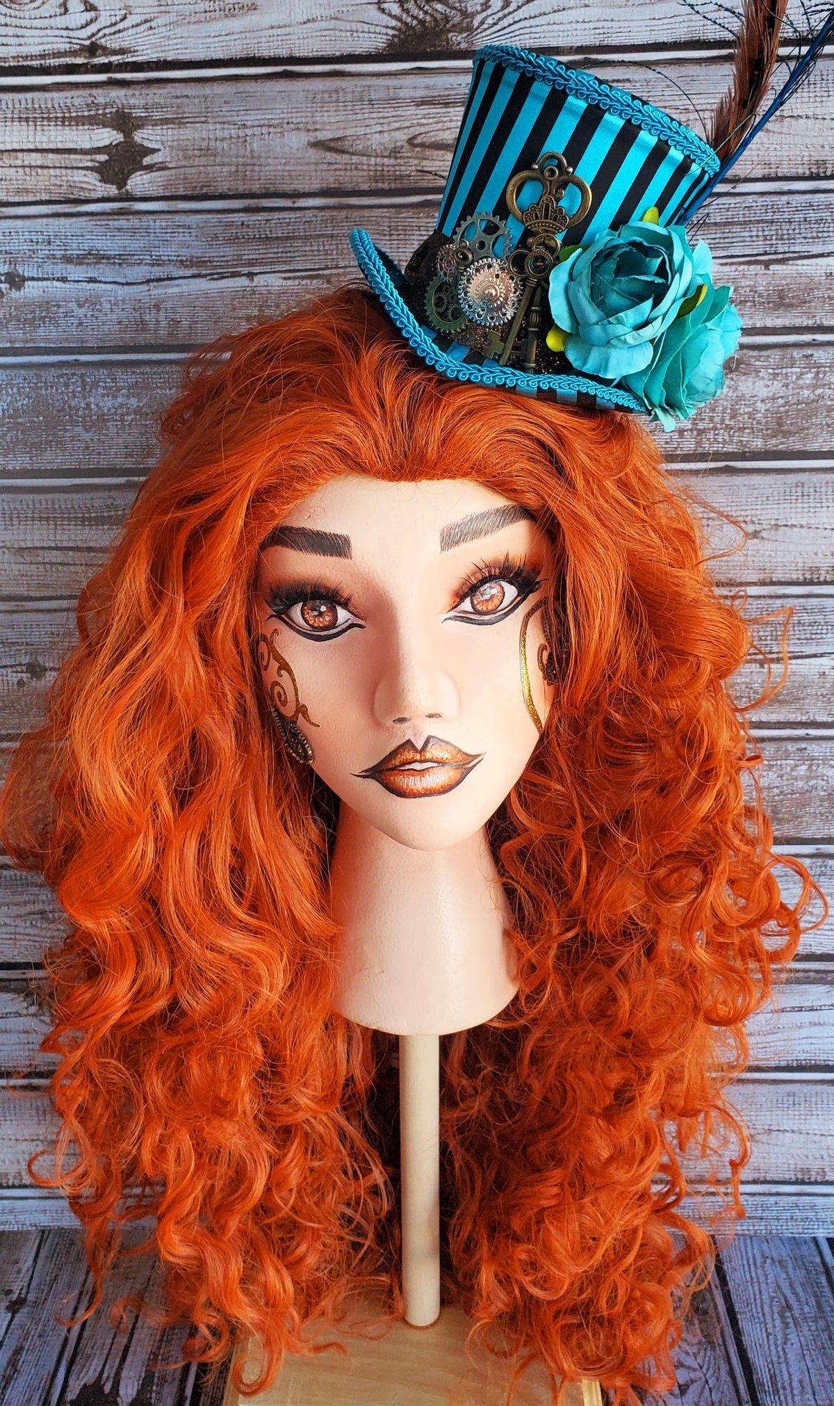 Teal Black Stripe Steampunk Mini Top Hat
