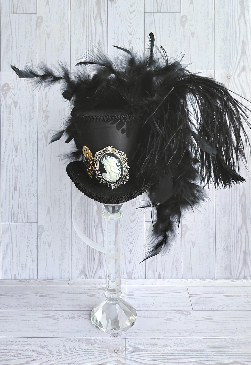 Black Damask Cameo Mini Top Hat