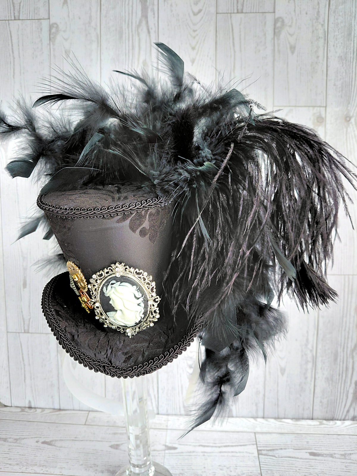 Black Damask Cameo Mini Top Hat