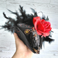 Black Damask Red Rhinestone Mini Tricone Hat