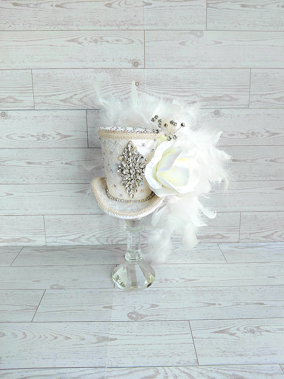 White Ivory Bridal Lace Mini Top Hat