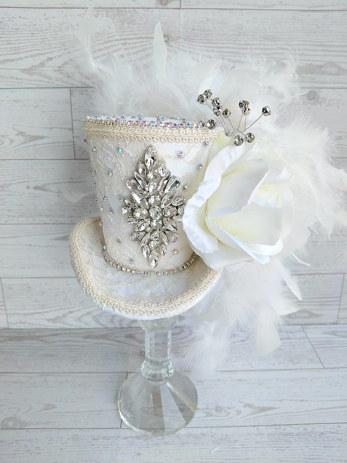 White Ivory Bridal Lace Mini Top Hat