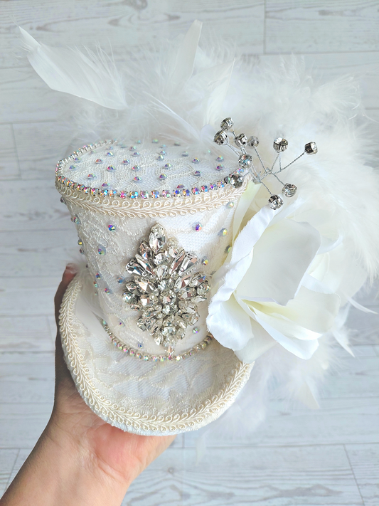 White Ivory Bridal Lace Mini Top Hat