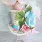 Pink Glitter Bird Blue Floral Mini Top Hat