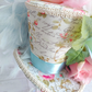 Pink Glitter Bird Blue Floral Mini Top Hat