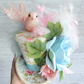 Pink Glitter Bird Blue Floral Mini Top Hat