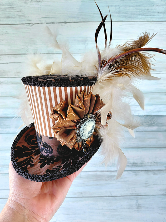 Vintage Striped Damask Cameo Mini Top Hat