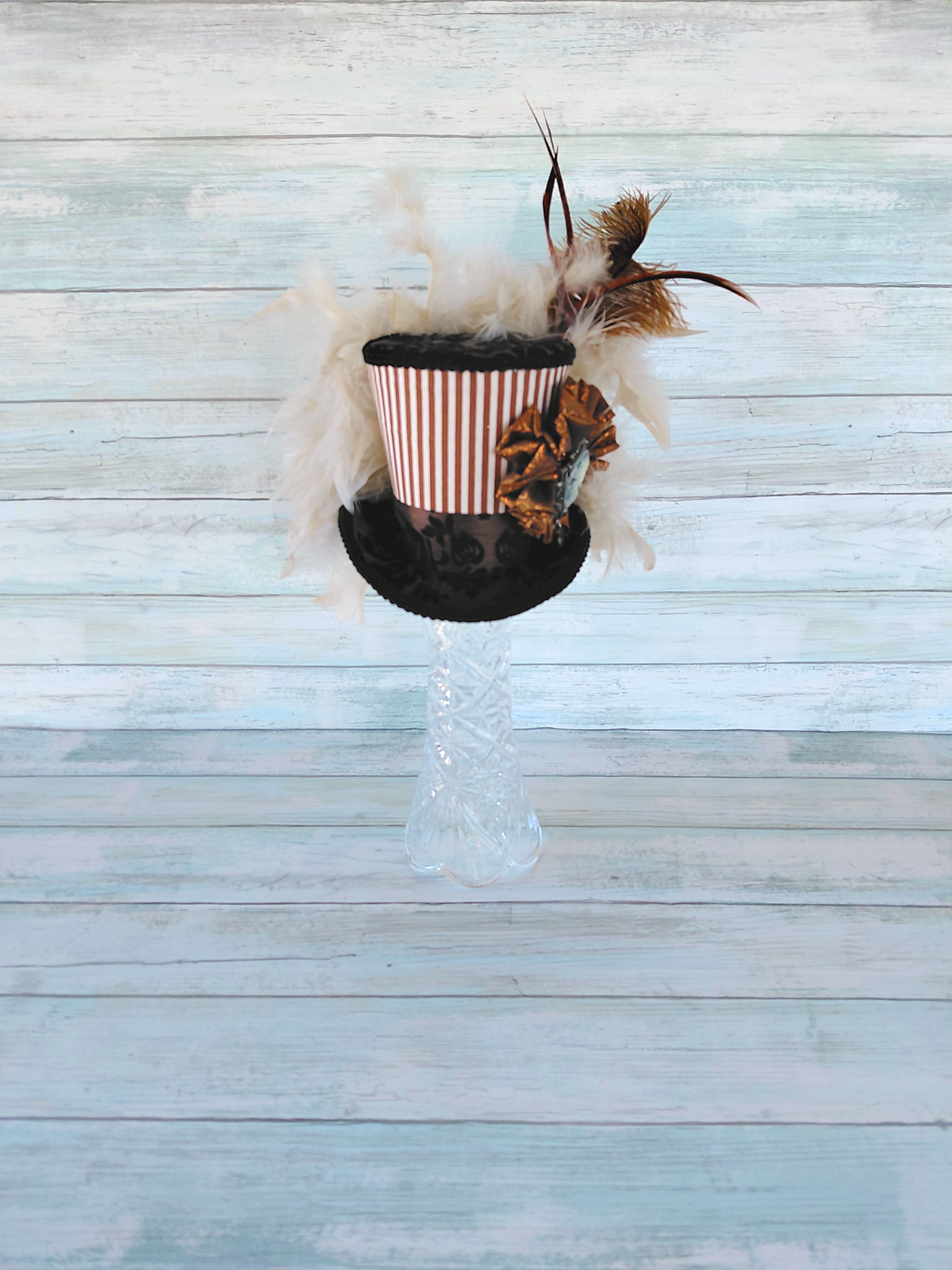 Vintage Striped Damask Cameo Mini Top Hat