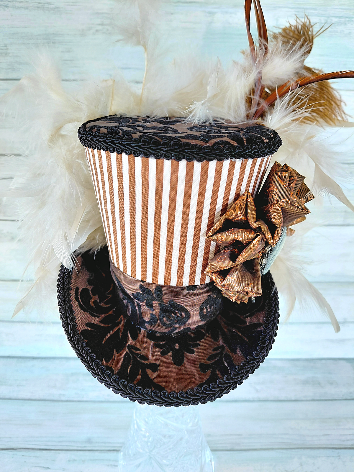 Vintage Striped Damask Cameo Mini Top Hat