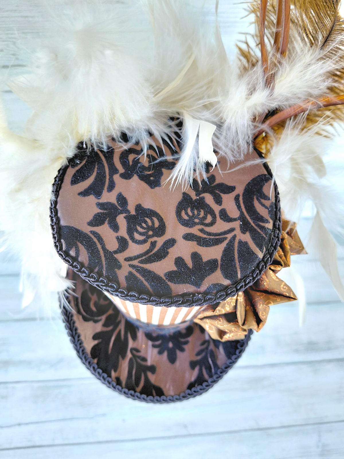 Vintage Striped Damask Cameo Mini Top Hat