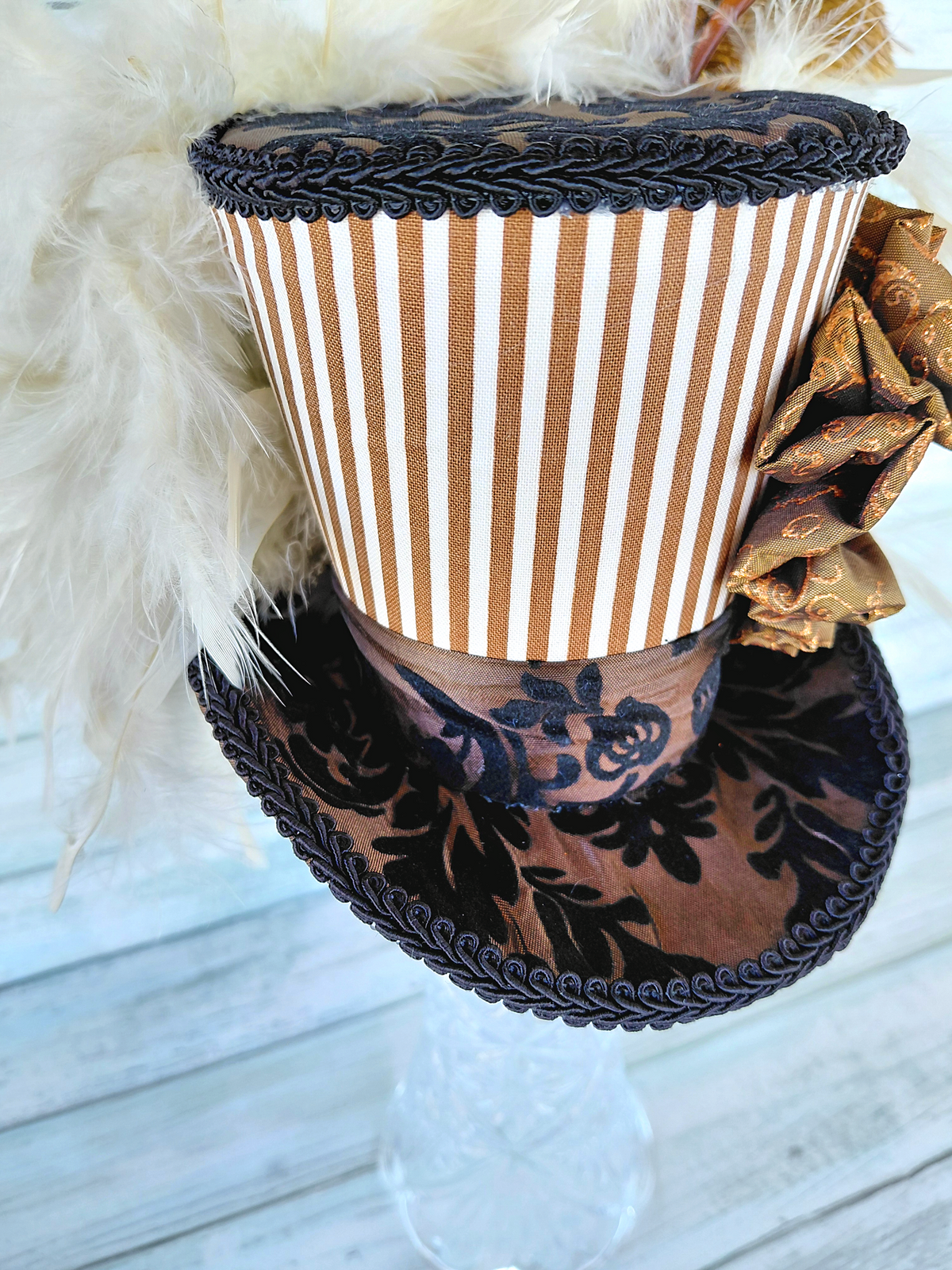 Vintage Striped Damask Cameo Mini Top Hat