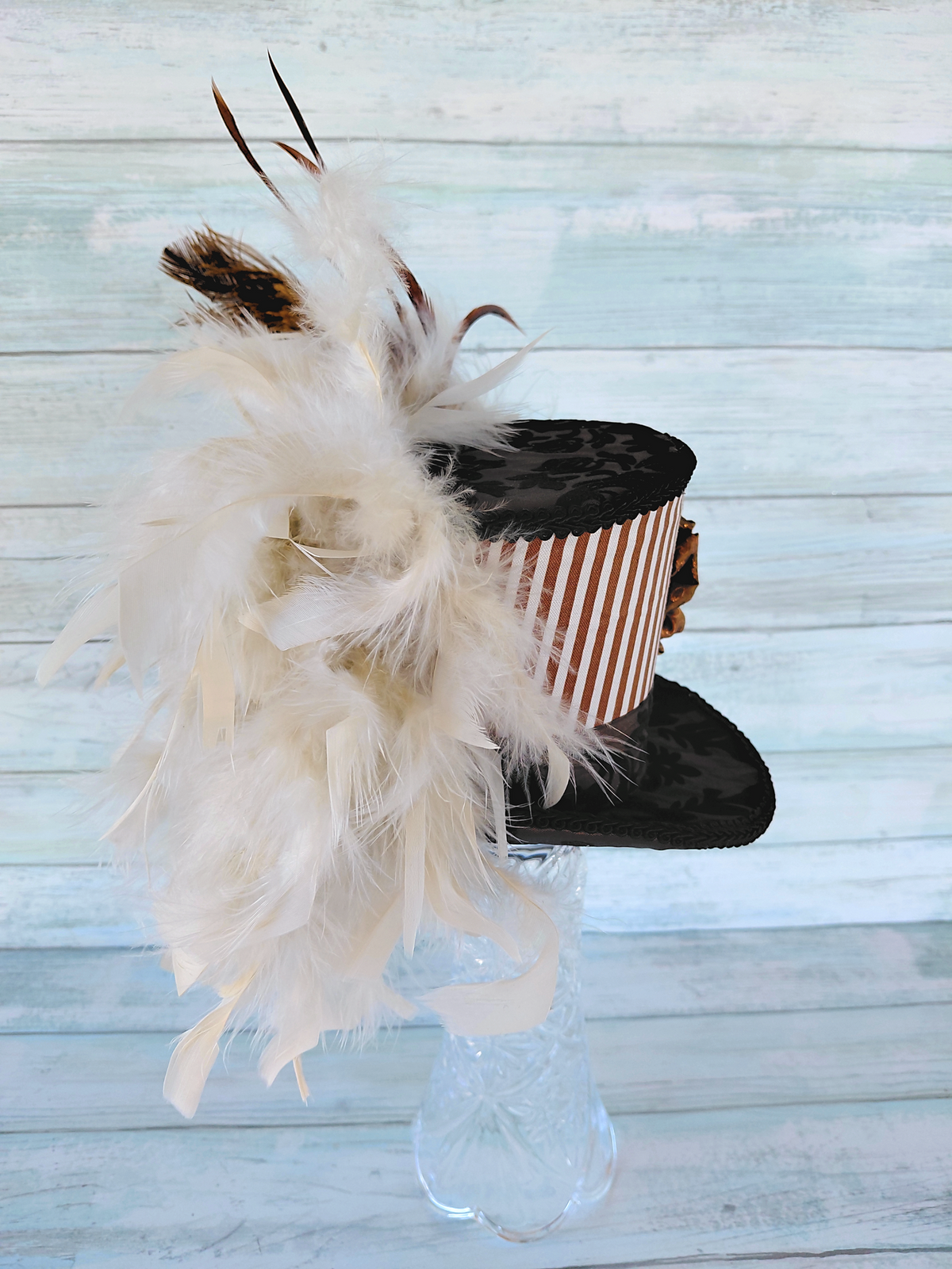 Vintage Striped Damask Cameo Mini Top Hat