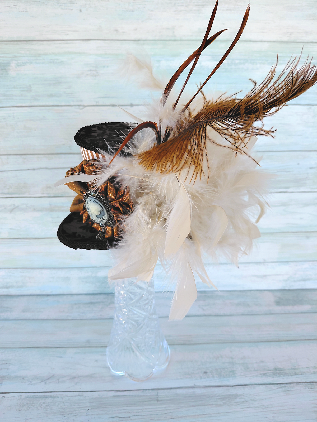 Vintage Striped Damask Cameo Mini Top Hat