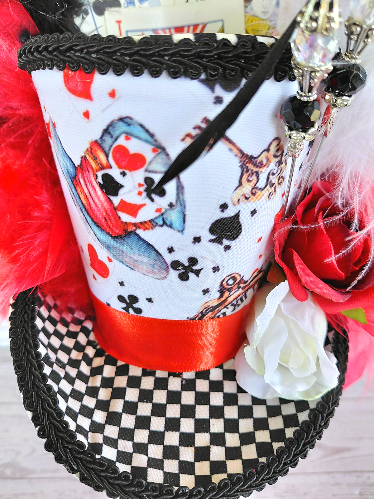 Playing Card Check Mad Hatter Mini Top Hat