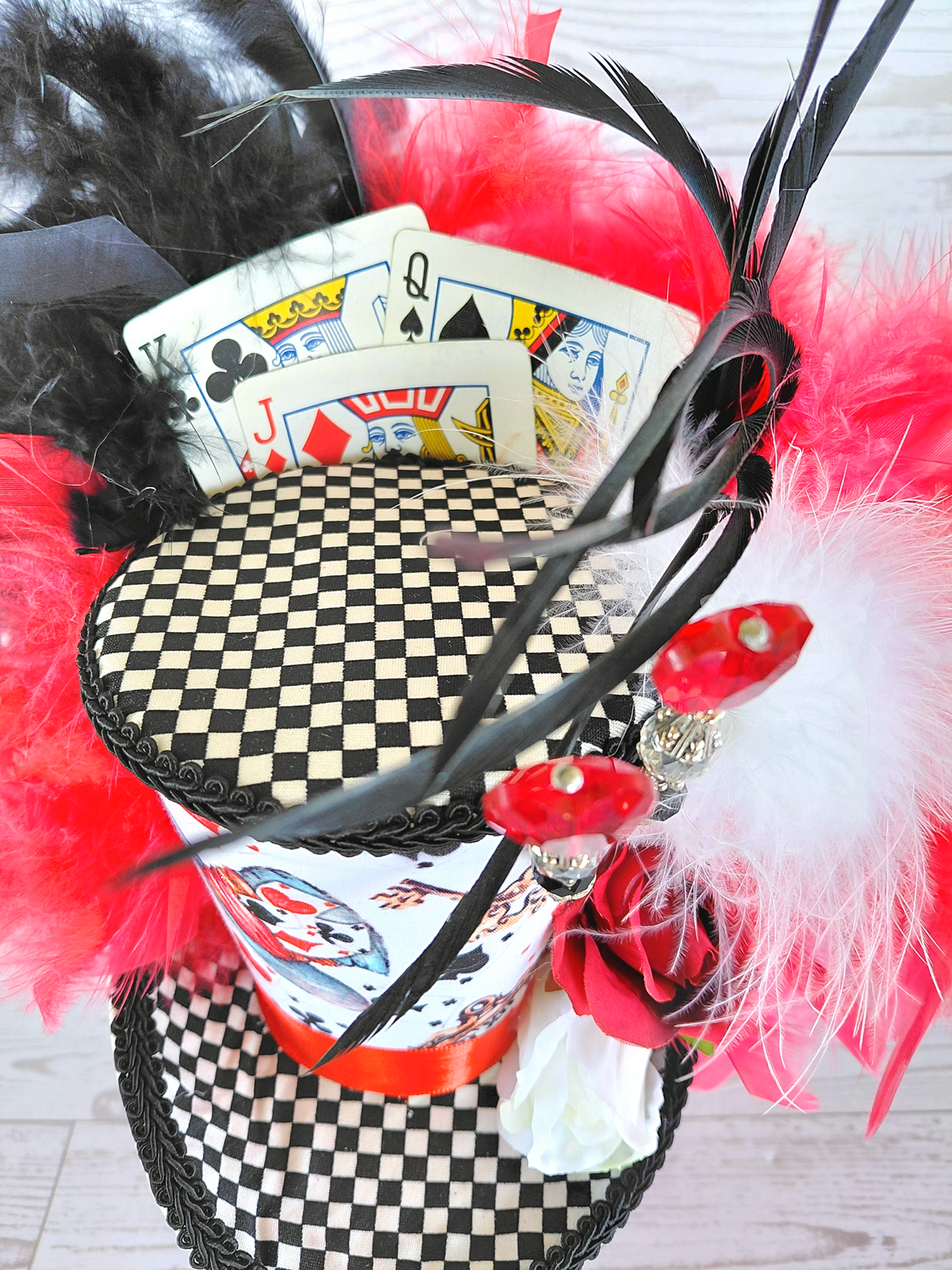 Playing Card Check Mad Hatter Mini Top Hat
