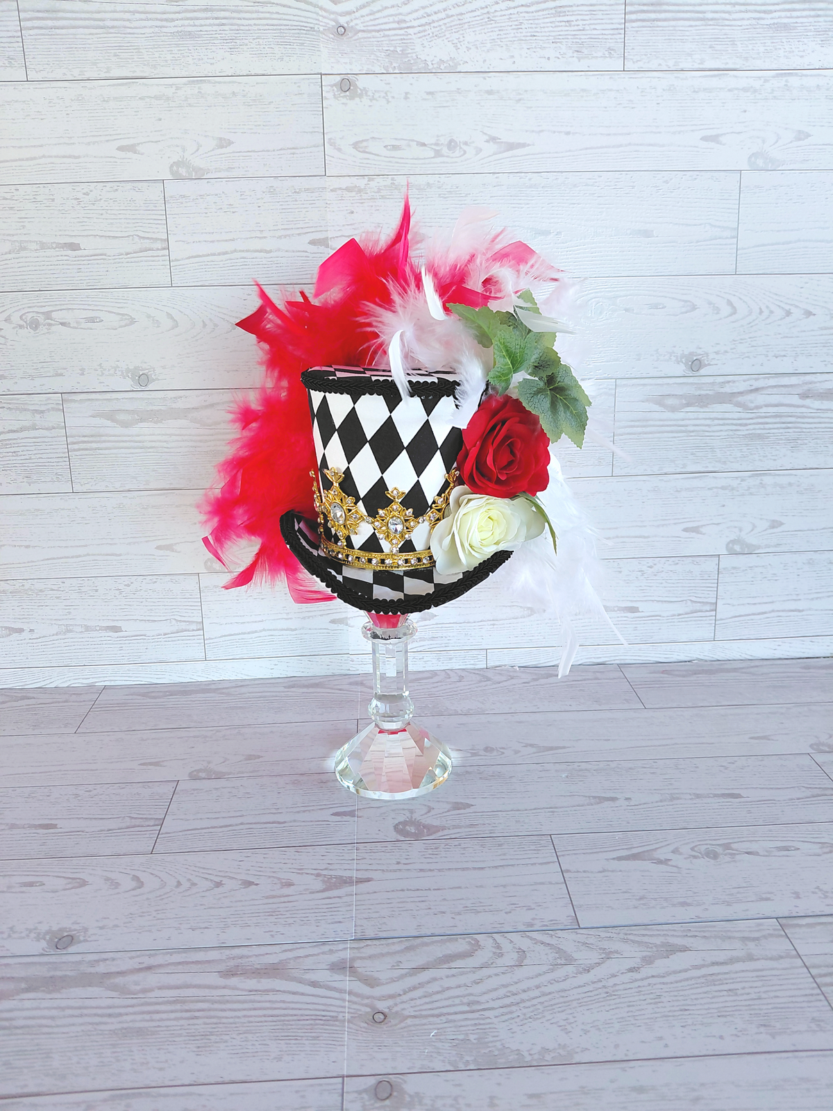Harlequin Queen of Hearts Mini Top Hat