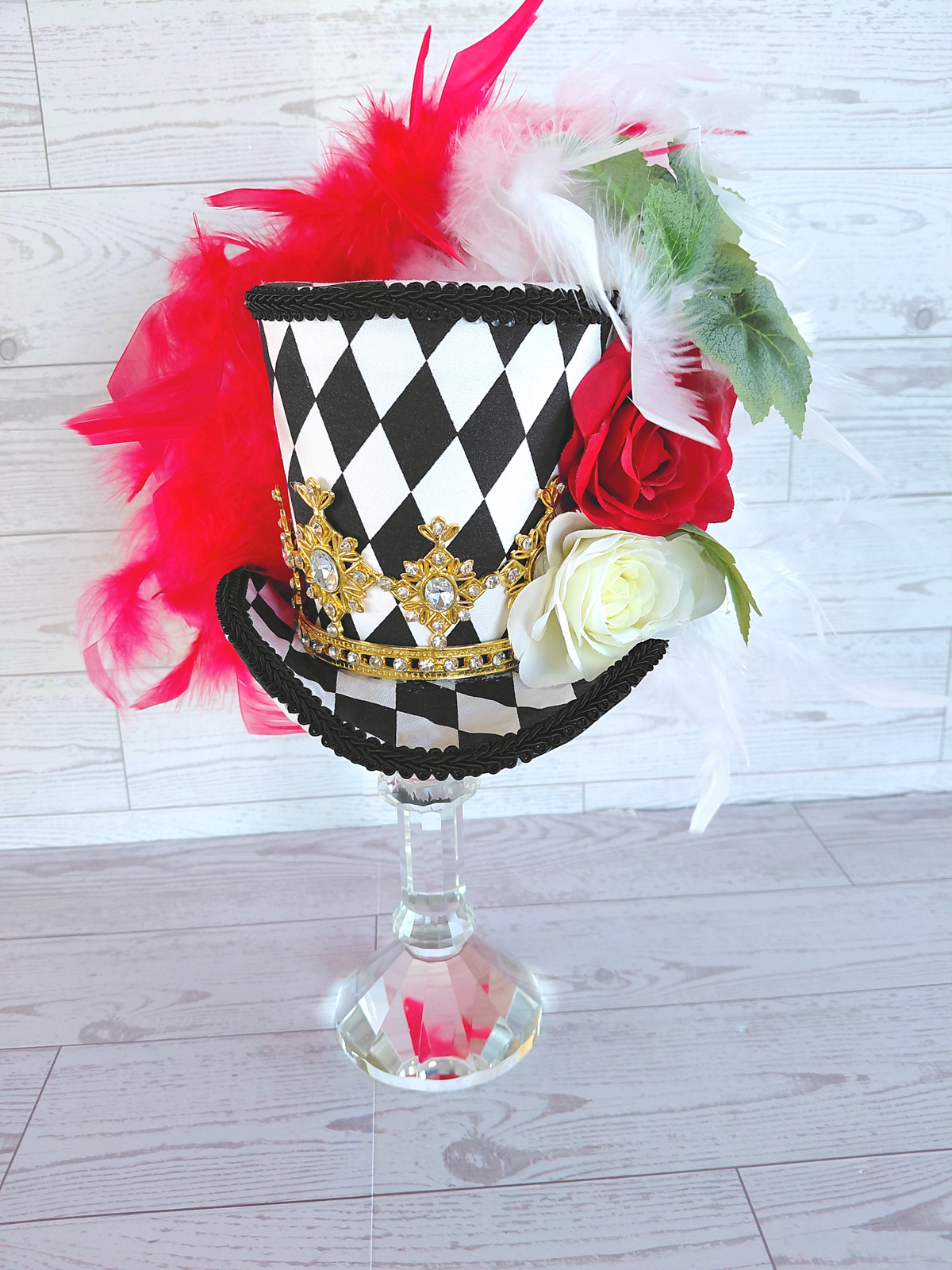 Harlequin Queen of Hearts Mini Top Hat