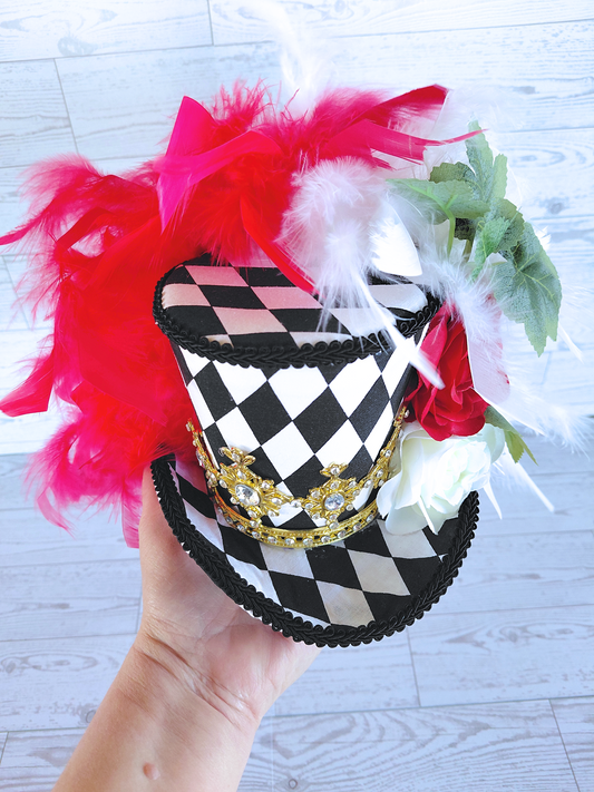 Harlequin Queen of Hearts Mini Top Hat