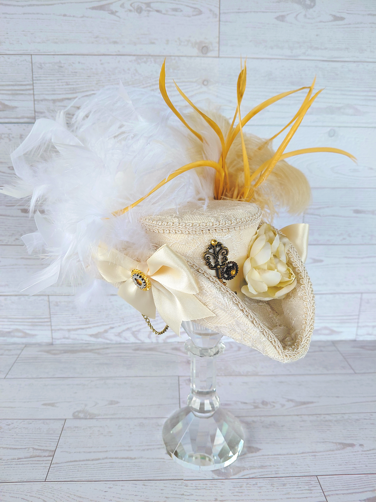 Ivory Lace Steampunk Mini Tricorn Hat