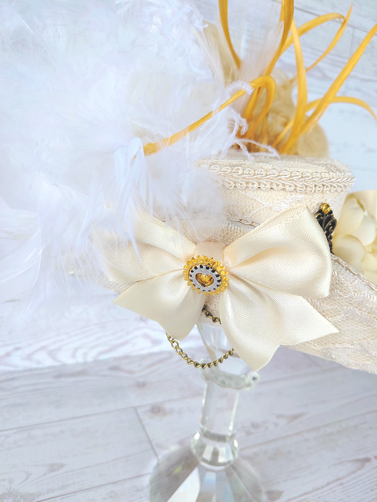Ivory Lace Steampunk Mini Tricorn Hat