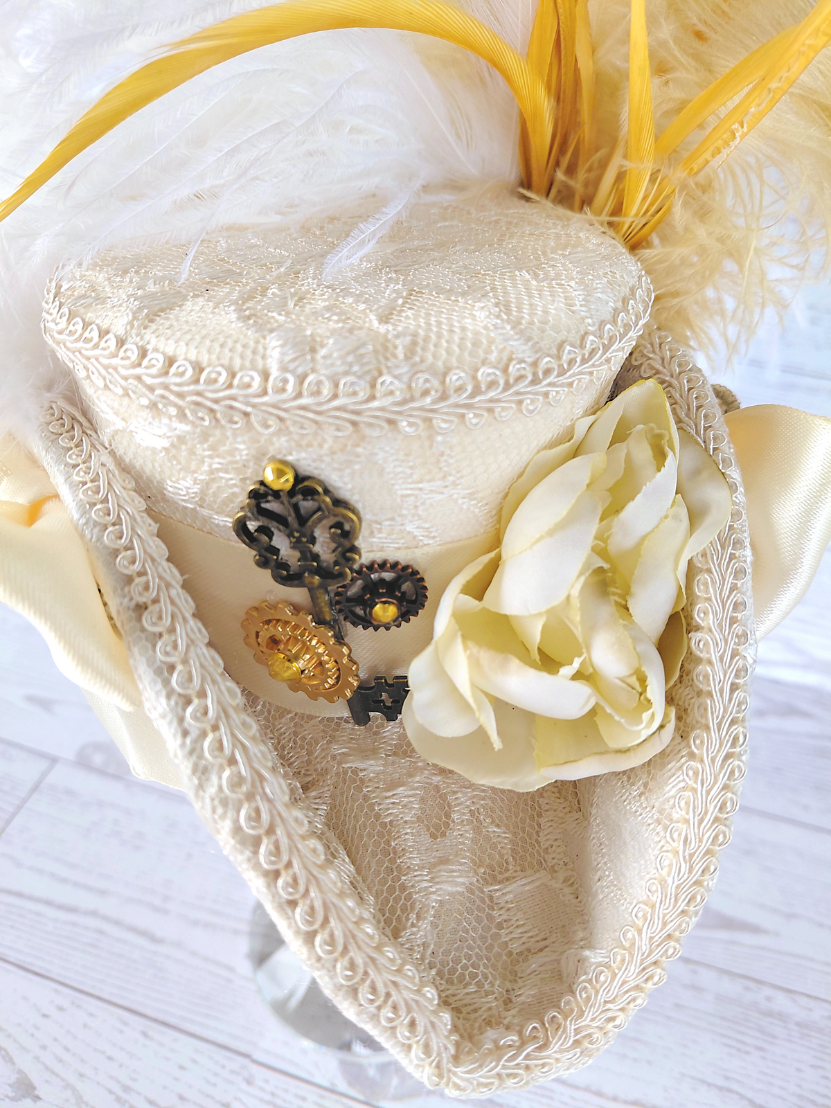 Ivory Lace Steampunk Mini Tricorn Hat