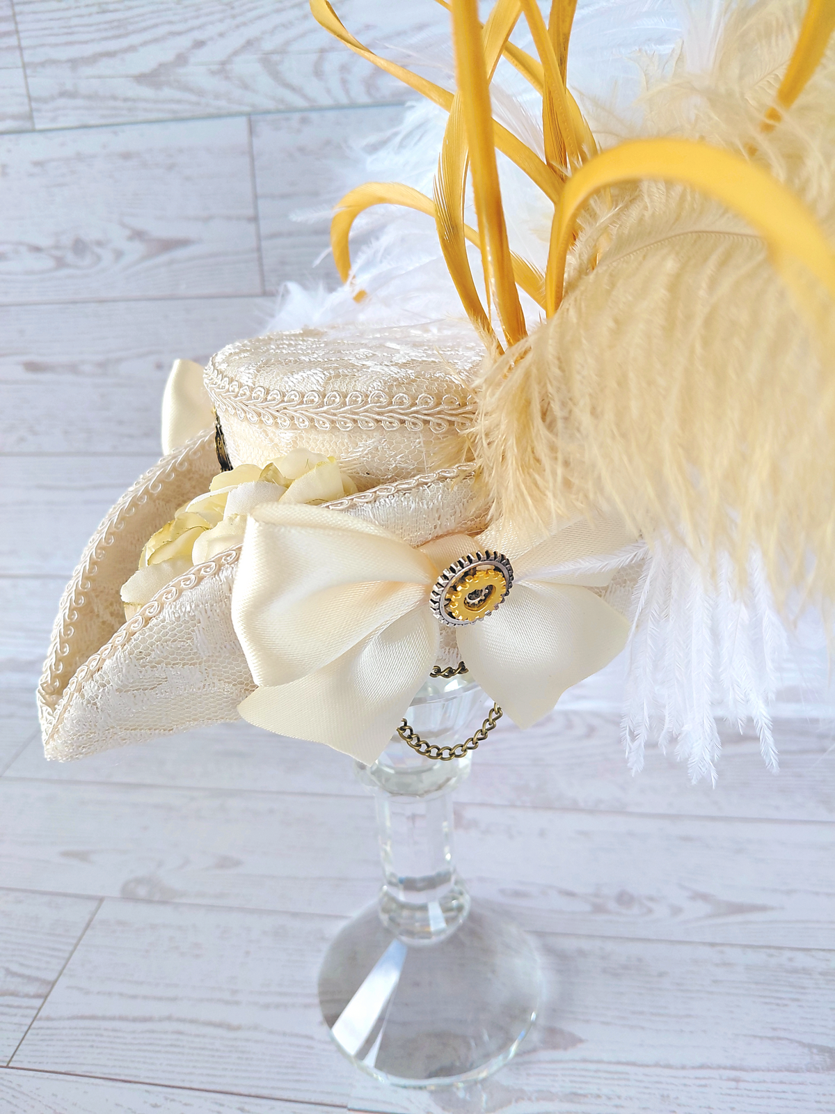 Ivory Lace Steampunk Mini Tricorn Hat