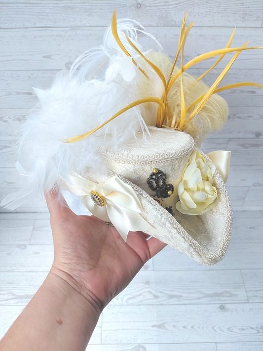 Ivory Lace Steampunk Mini Tricorn Hat