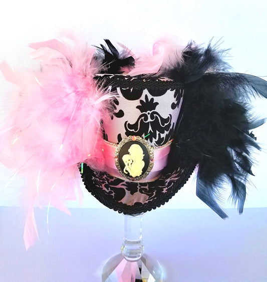 Pink Black Damask Mini Top Hat