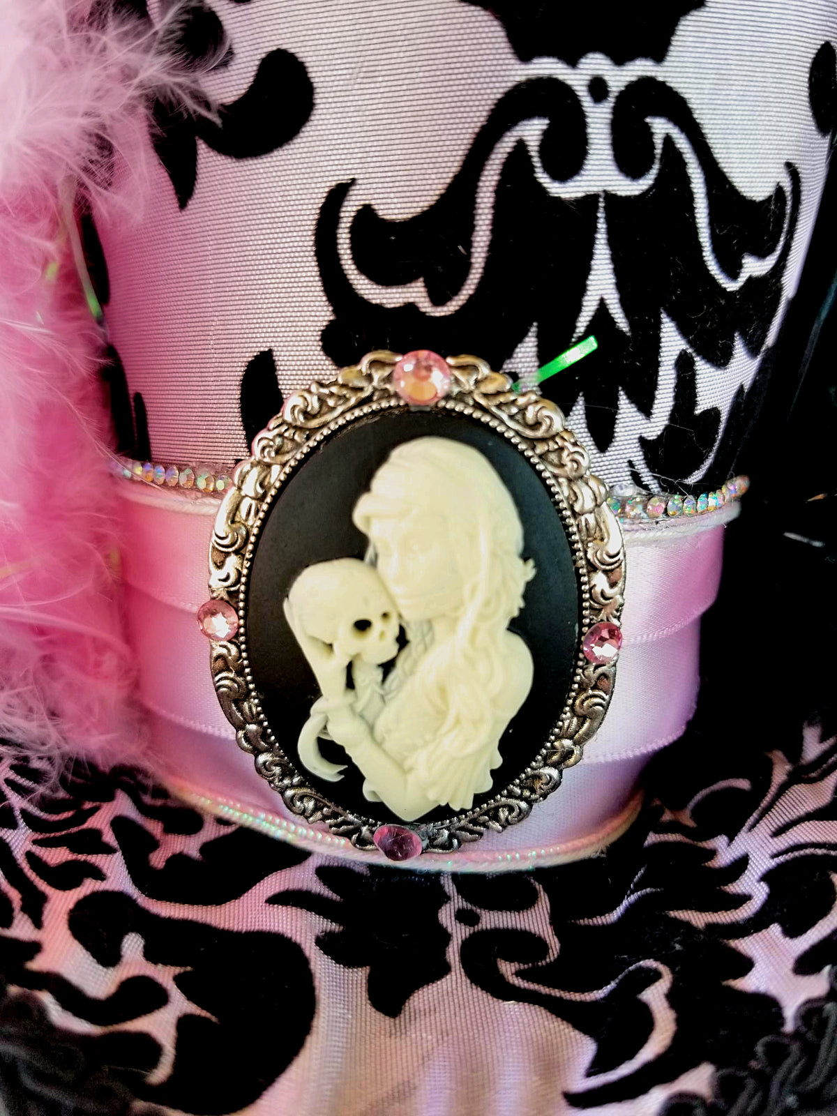 Pink Black Damask Mini Top Hat