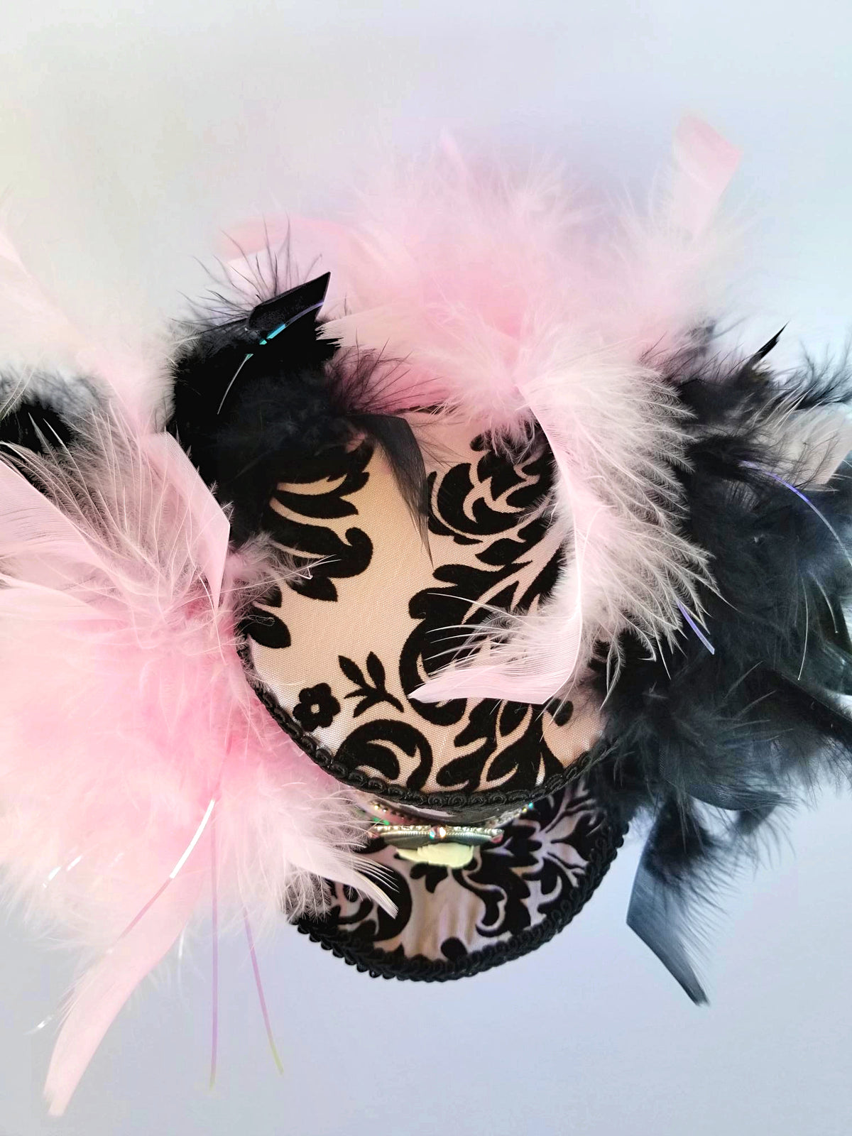 Pink Black Damask Mini Top Hat