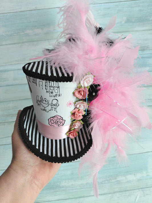 Paris Pink Black Glitter Mini Top Hat