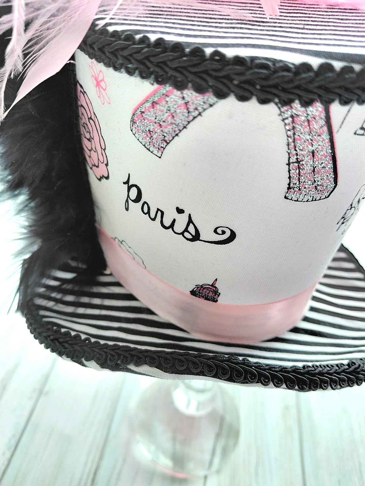Paris Pink Black Glitter Mini Top Hat