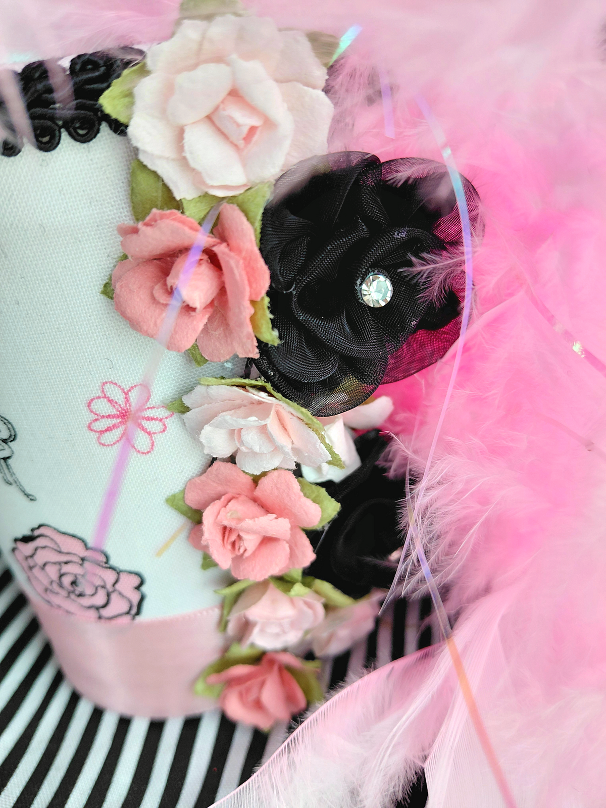 Paris Pink Black Glitter Mini Top Hat