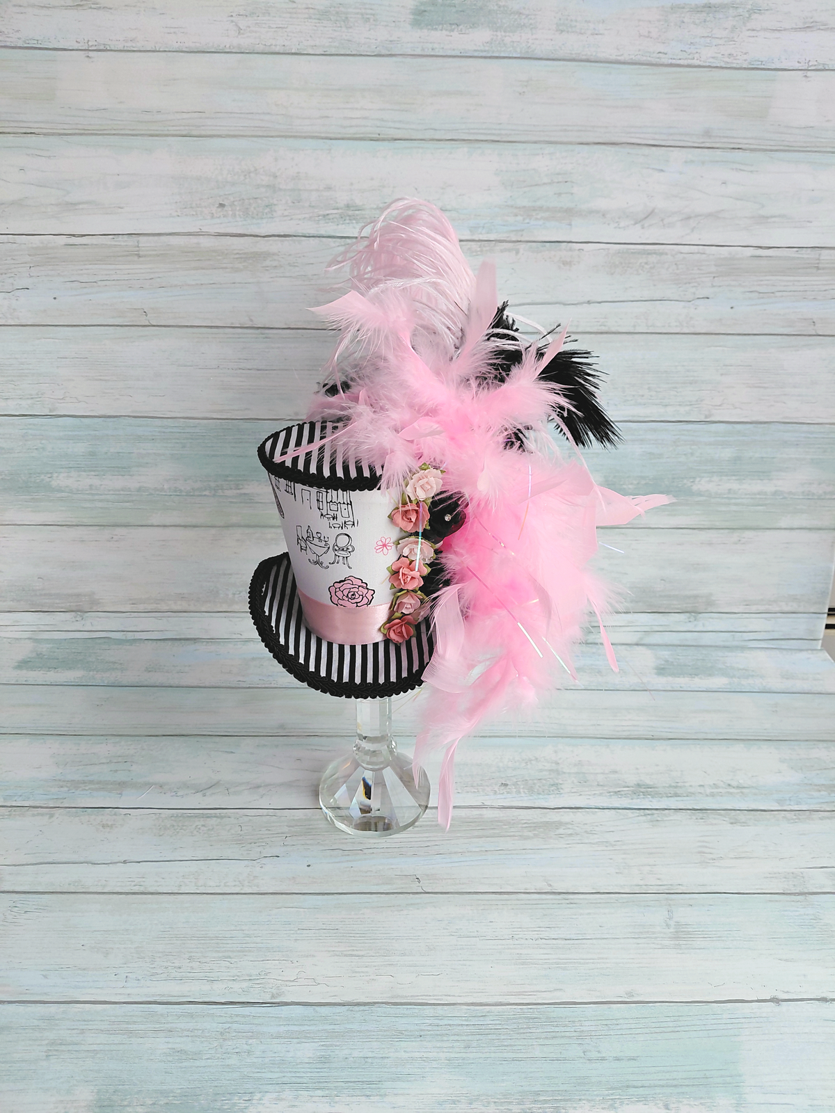 Paris Pink Black Glitter Mini Top Hat