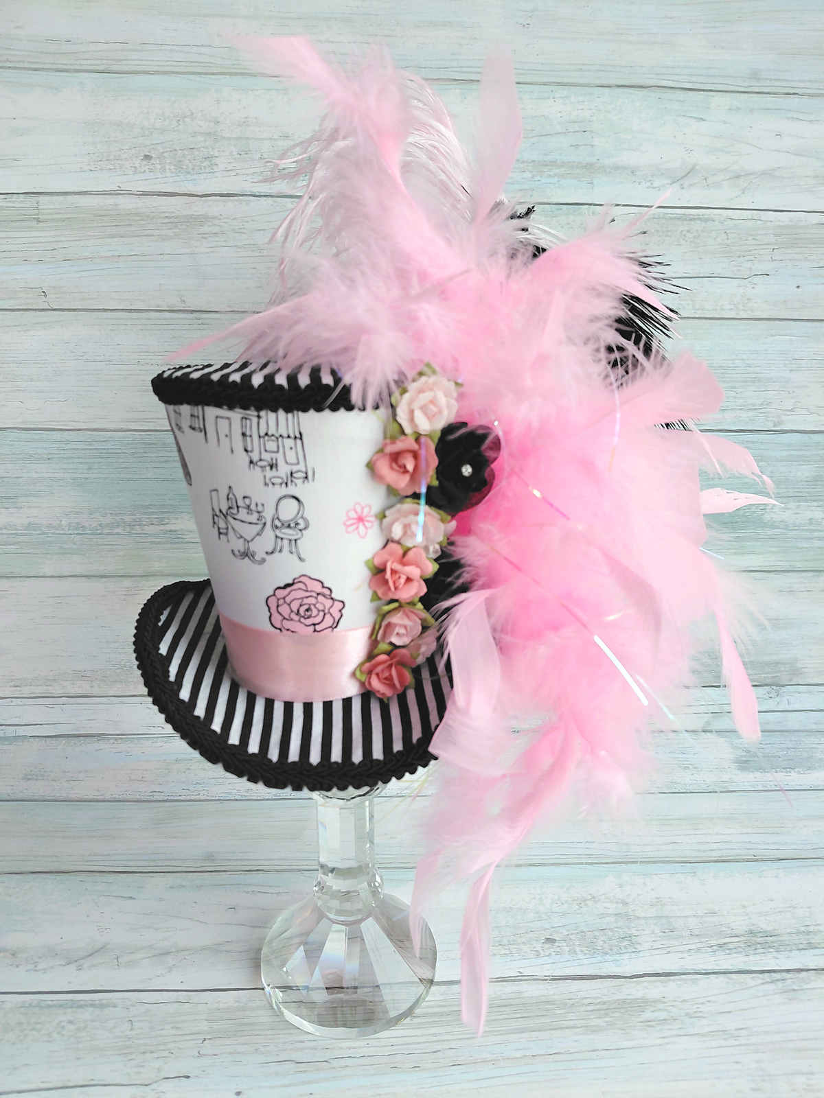 Paris Pink Black Glitter Mini Top Hat