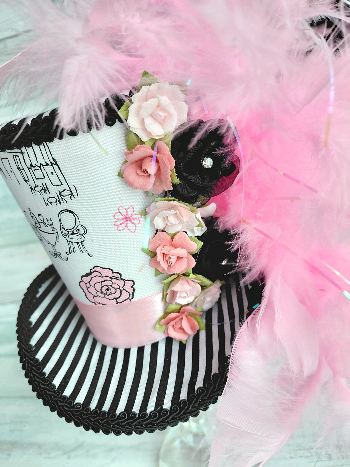 Paris Pink Black Glitter Mini Top Hat