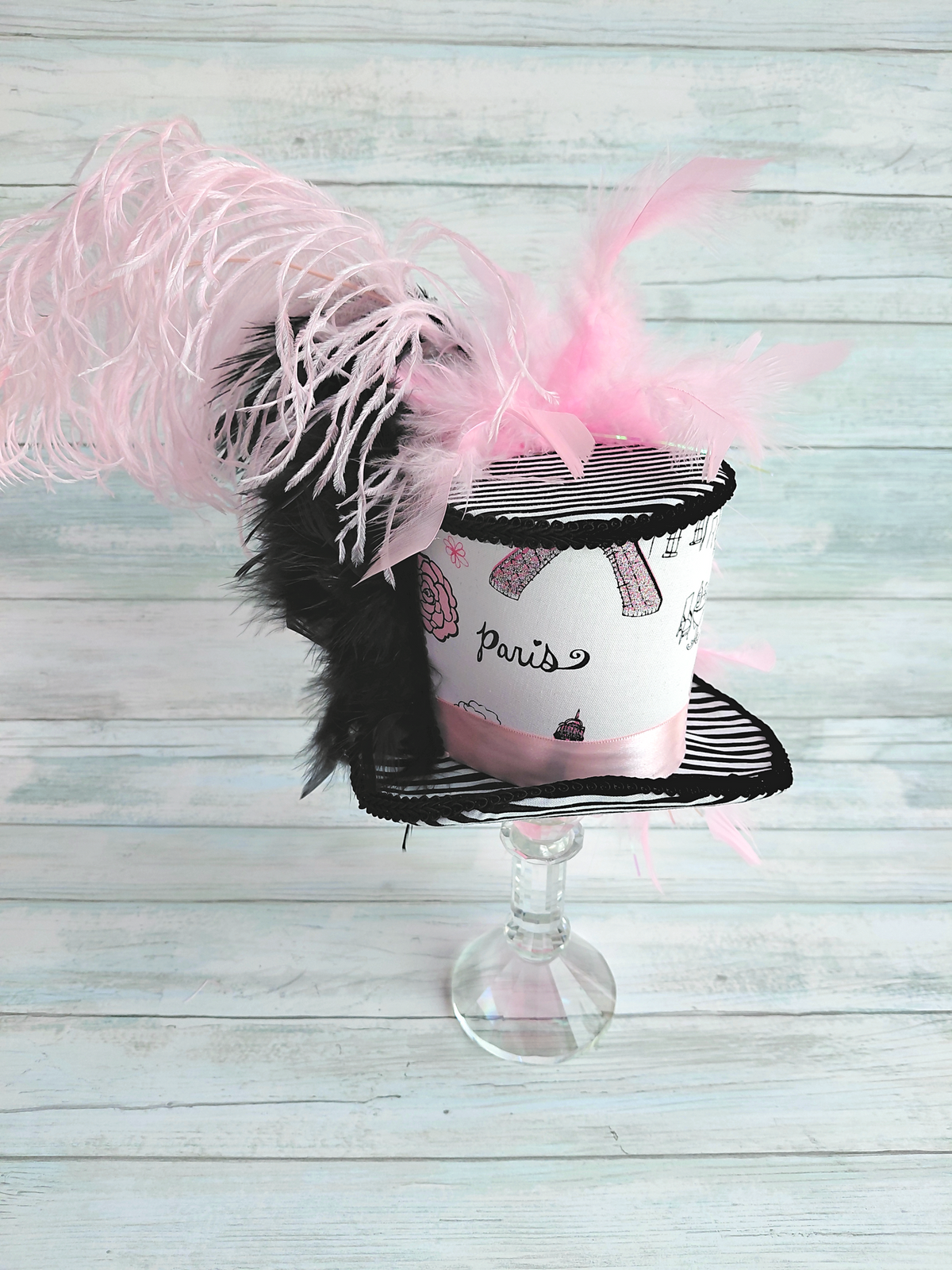 Paris Pink Black Glitter Mini Top Hat