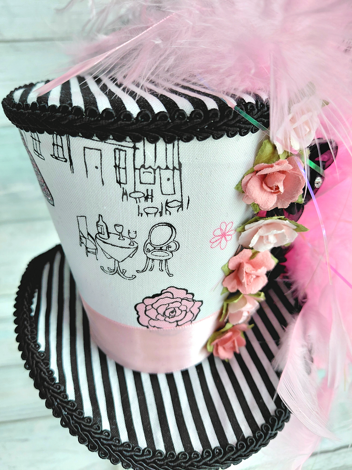 Paris Pink Black Glitter Mini Top Hat