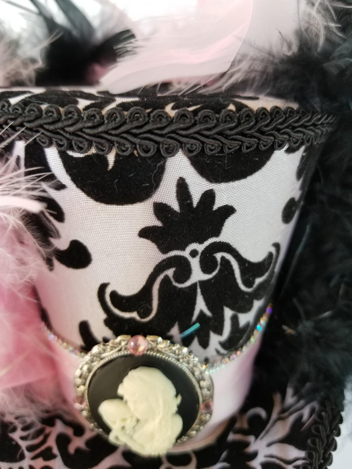 Pink Black Damask Mini Top Hat