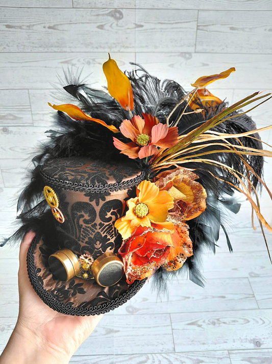 Copper Black Steampunk Mini Top Hat