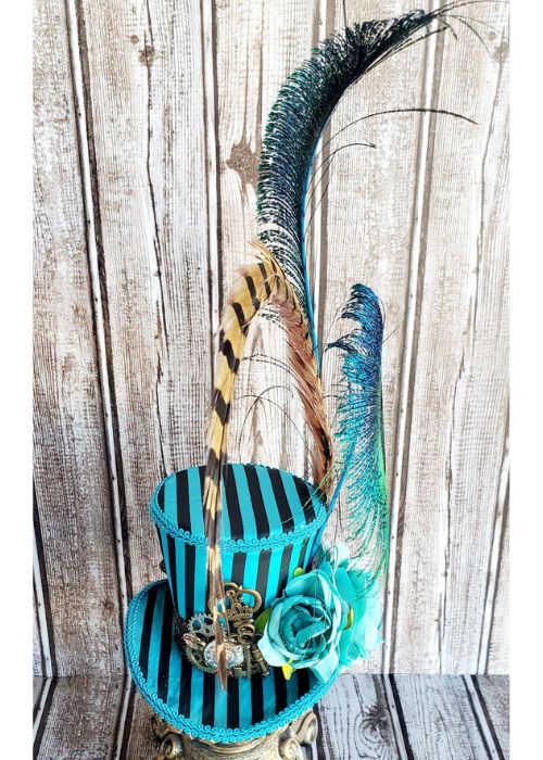 Teal Black Stripe Steampunk Mini Top Hat