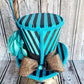 Teal Black Stripe Steampunk Mini Top Hat
